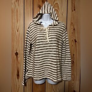 Sonoma Striped Lace-Up Hoodie Sweater Beige Brown Pullover NWT Size L Women’s